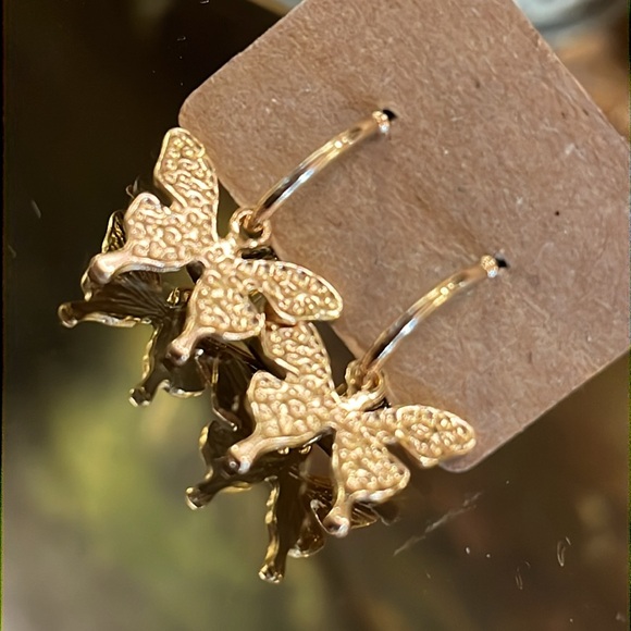 Gold Butterfly Huggie Hoop Earrings - Picture 1 of 6